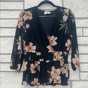 Black and Orange Blouse with Three-Quarter Sleeves